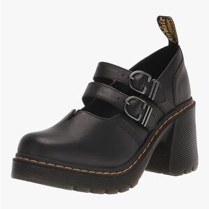 Dr. Martin Black Double-Buckle Chunky Mary Jane Heels